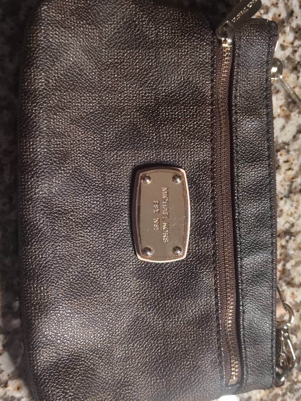 Michael Kors Dark Brown Leather Men’s Wristlet with Gold Plaque